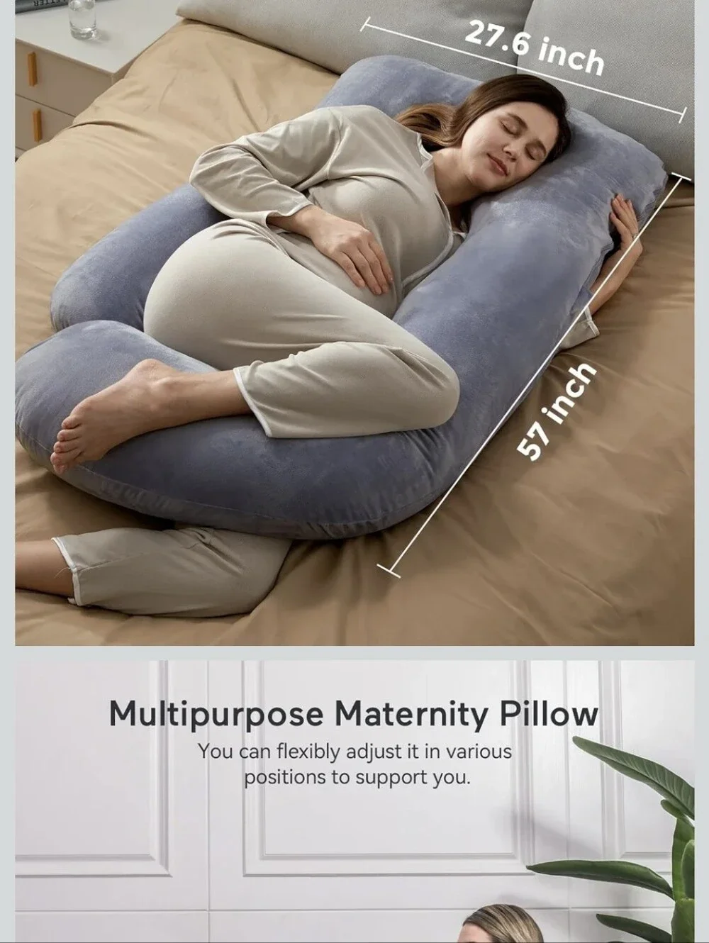 Pregnancy Pillow for Sleeping - U Shaped Full Body Maternity Pillow Gray